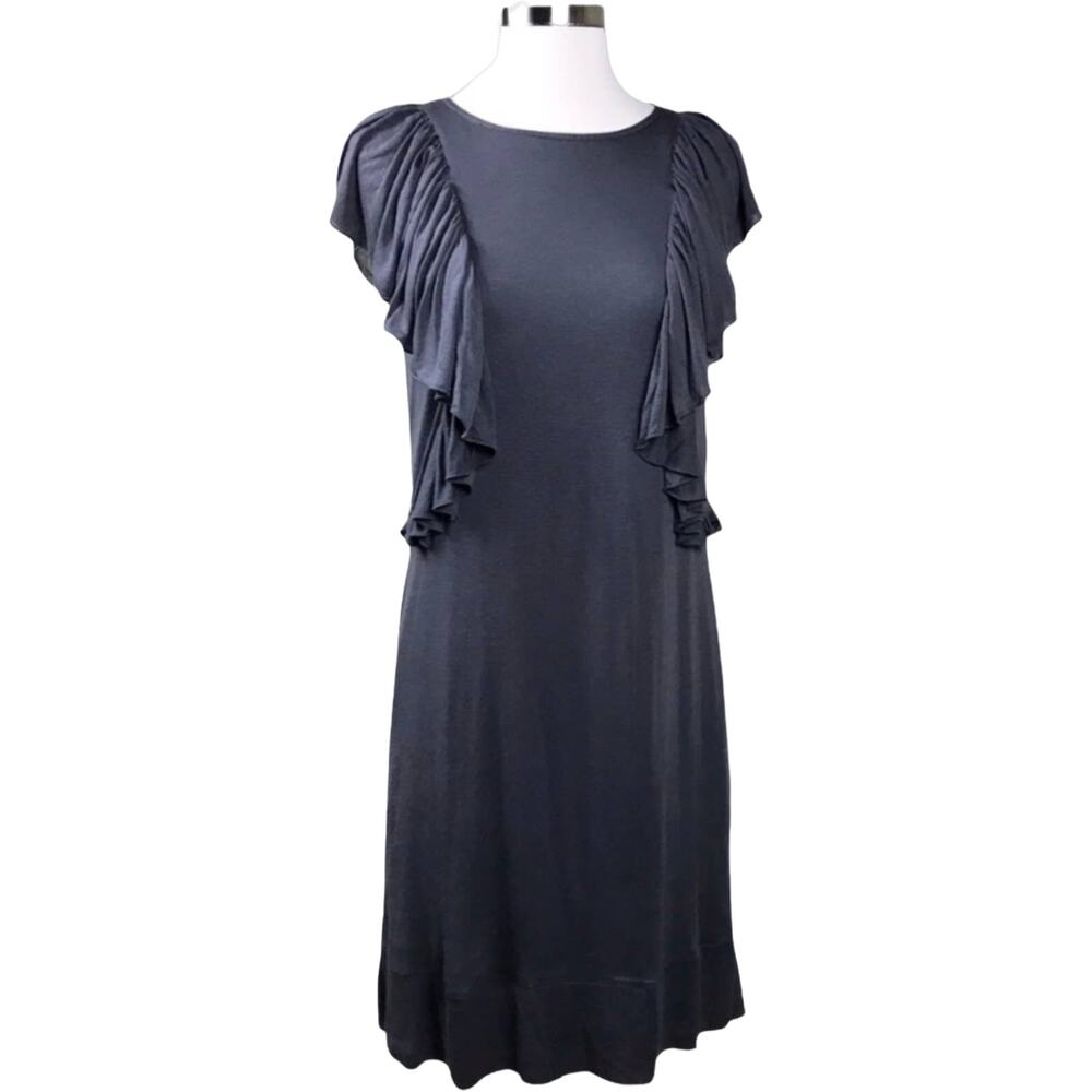DEVELOPMENT ERICA DAVIES Brown Shift Jersey Dress Flutter Sleeve Viscose Silk 0